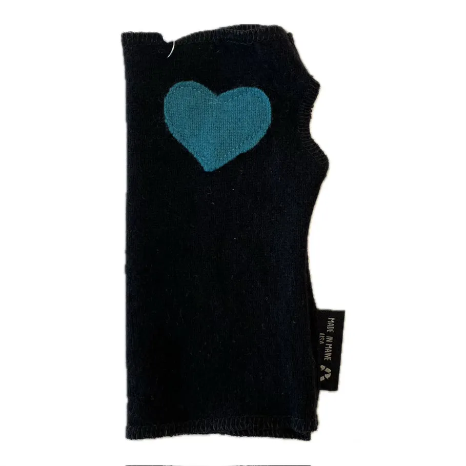 Cashmere Short Fingerless Mittens with Single Heart