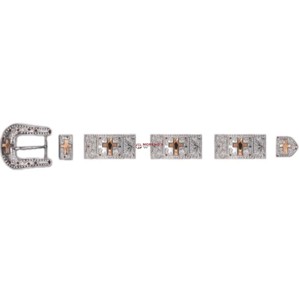 Los Altos Buckle Set Silver Bracket Set With Cross Stones