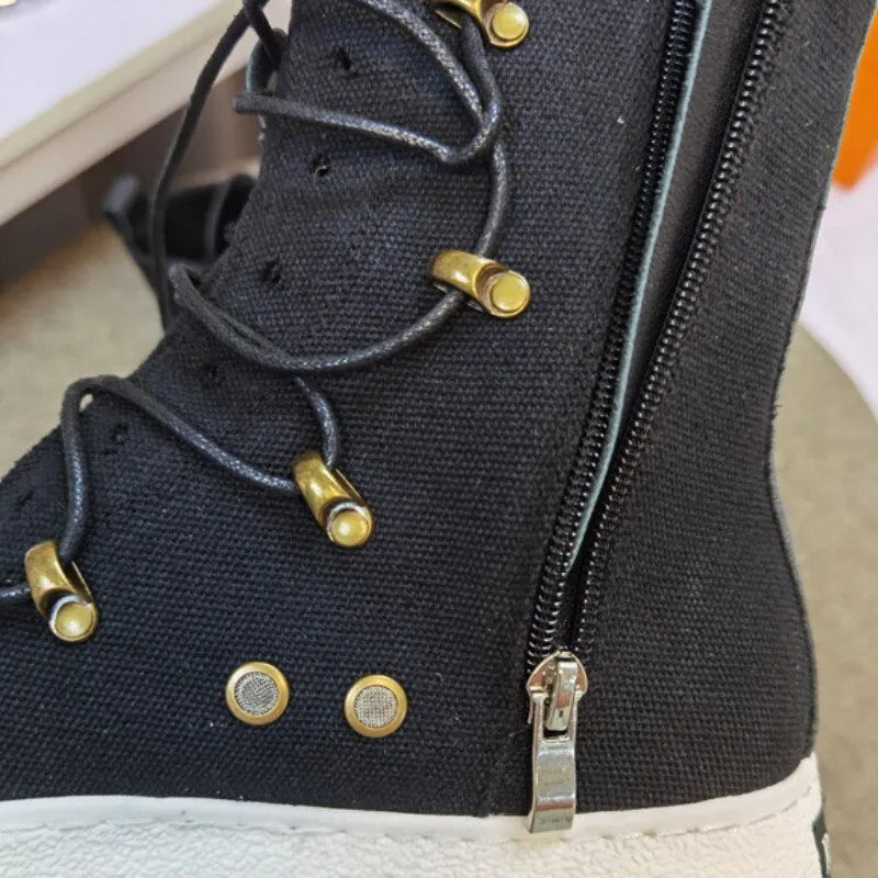Mens Lace Up Canvas Shoes Thick Platform Casual Sneakers
