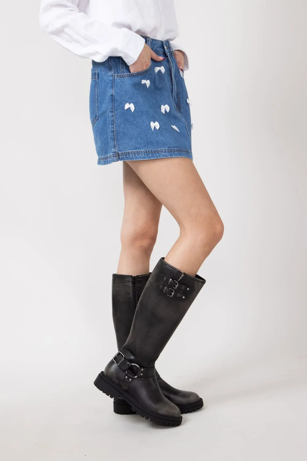 MIA Franco Buckle Tall Boots for Women in Black | MH240803-BLACK