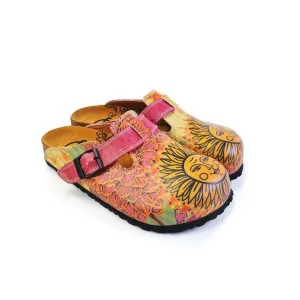 Orange, Purple, Yellow Flowers and Yellow Sun Patterned Clogs - CAL368