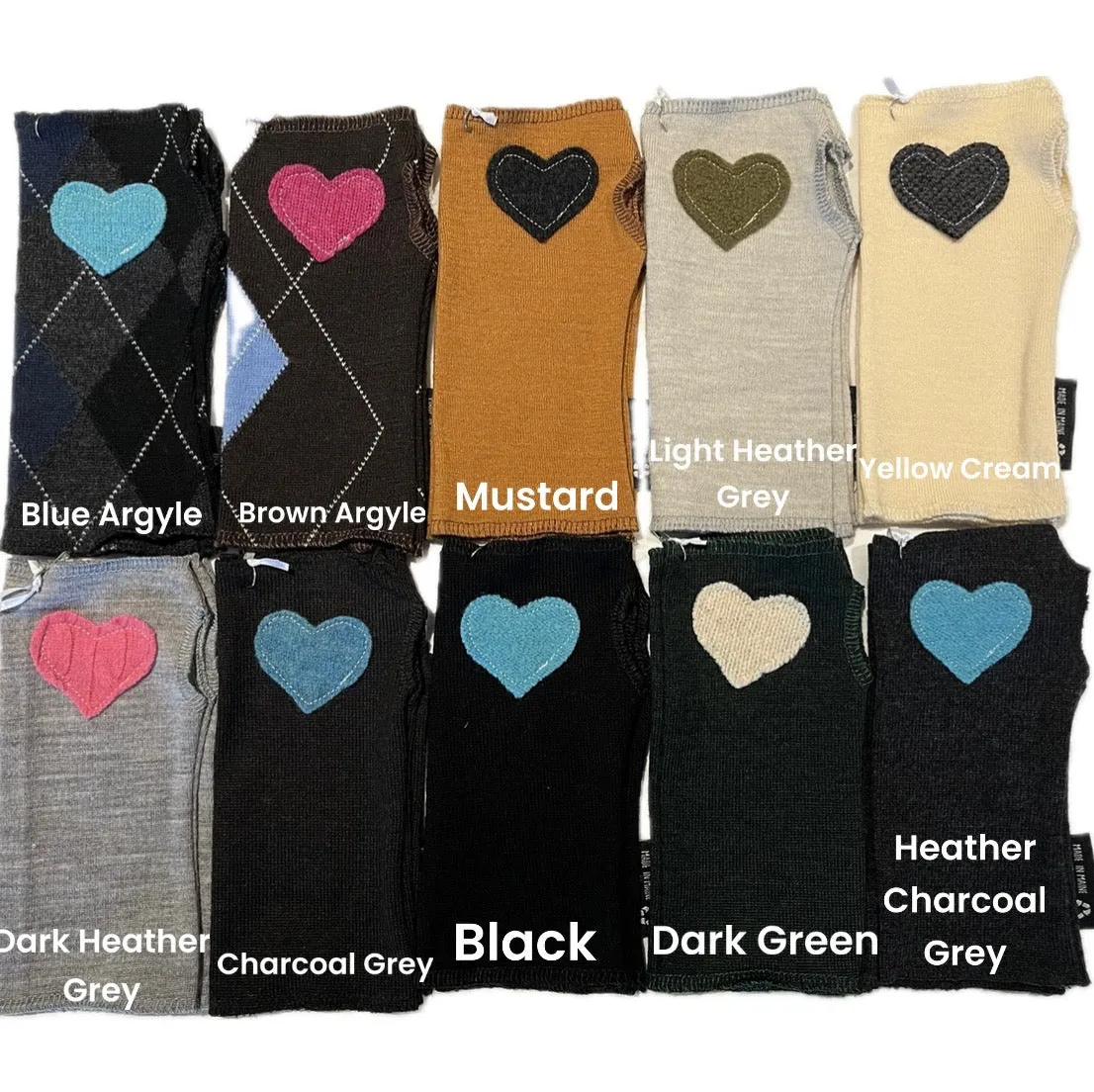 Wool Short Fingerless Mittens with Single Heart