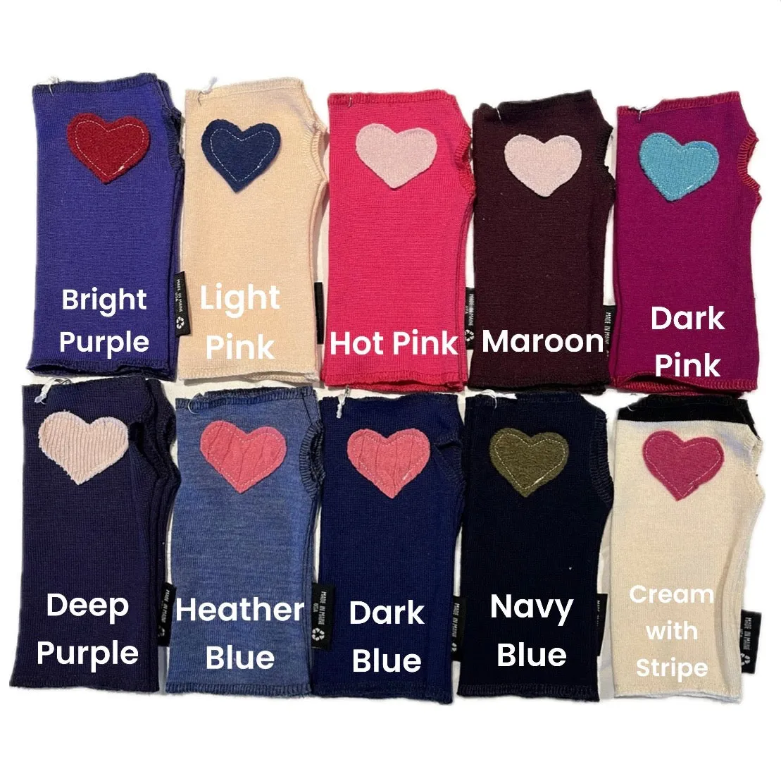 Wool Short Fingerless Mittens with Single Heart